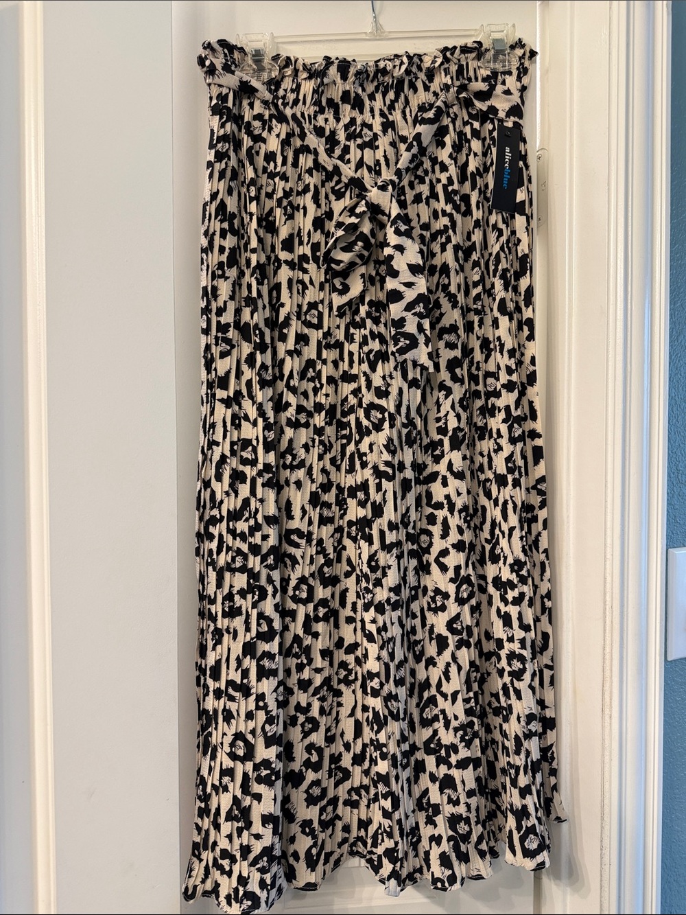 Alice Blue Black and Cream Leopard Pleated Midi Skirt